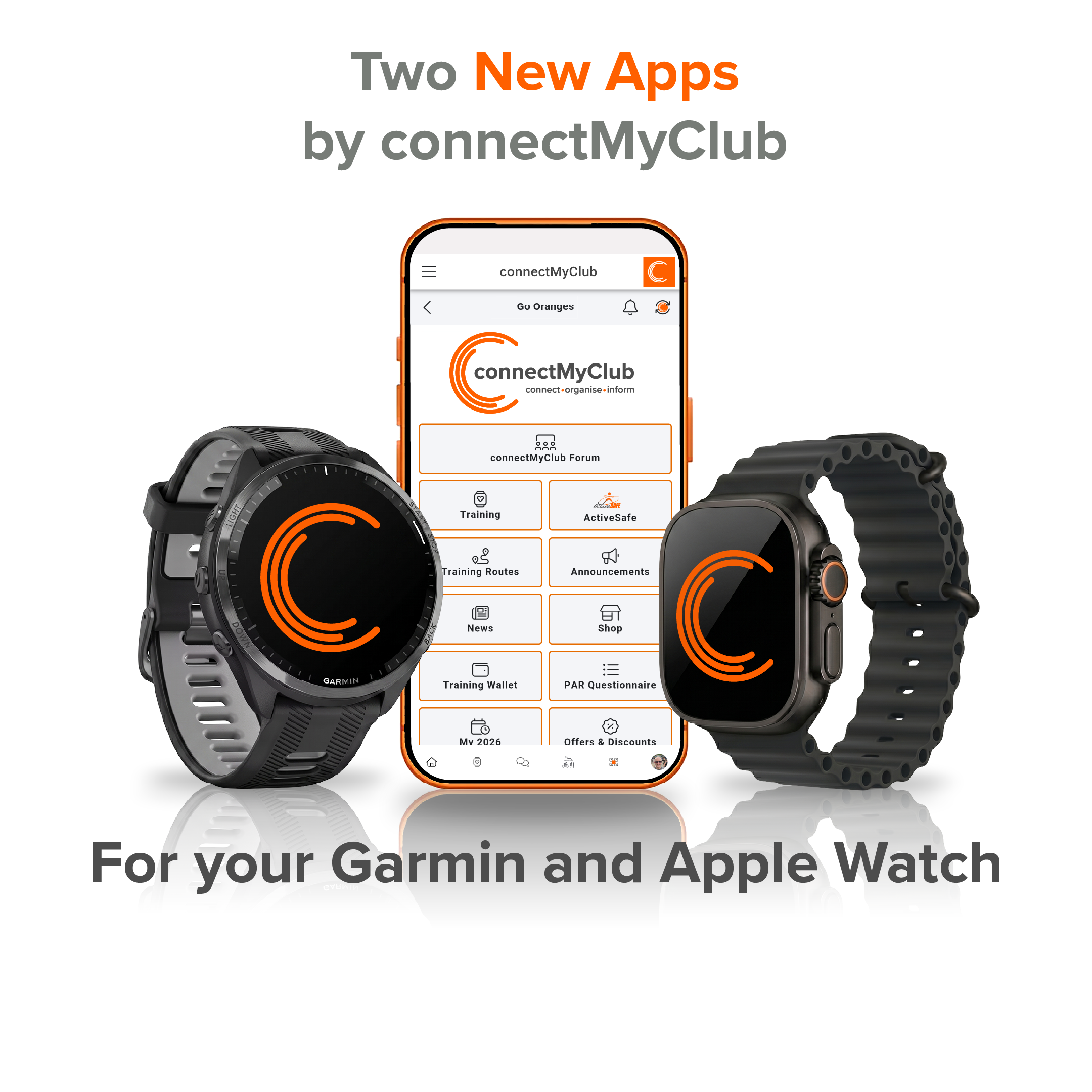 connectMyClub companion watch app for Apple Watch and Garmin
